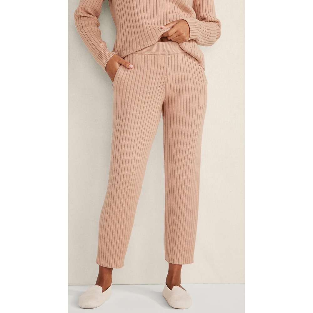 Haven Well Within Ribbed Knit 2 Pc Sweater Pants Set Tan Women's S Loungewear